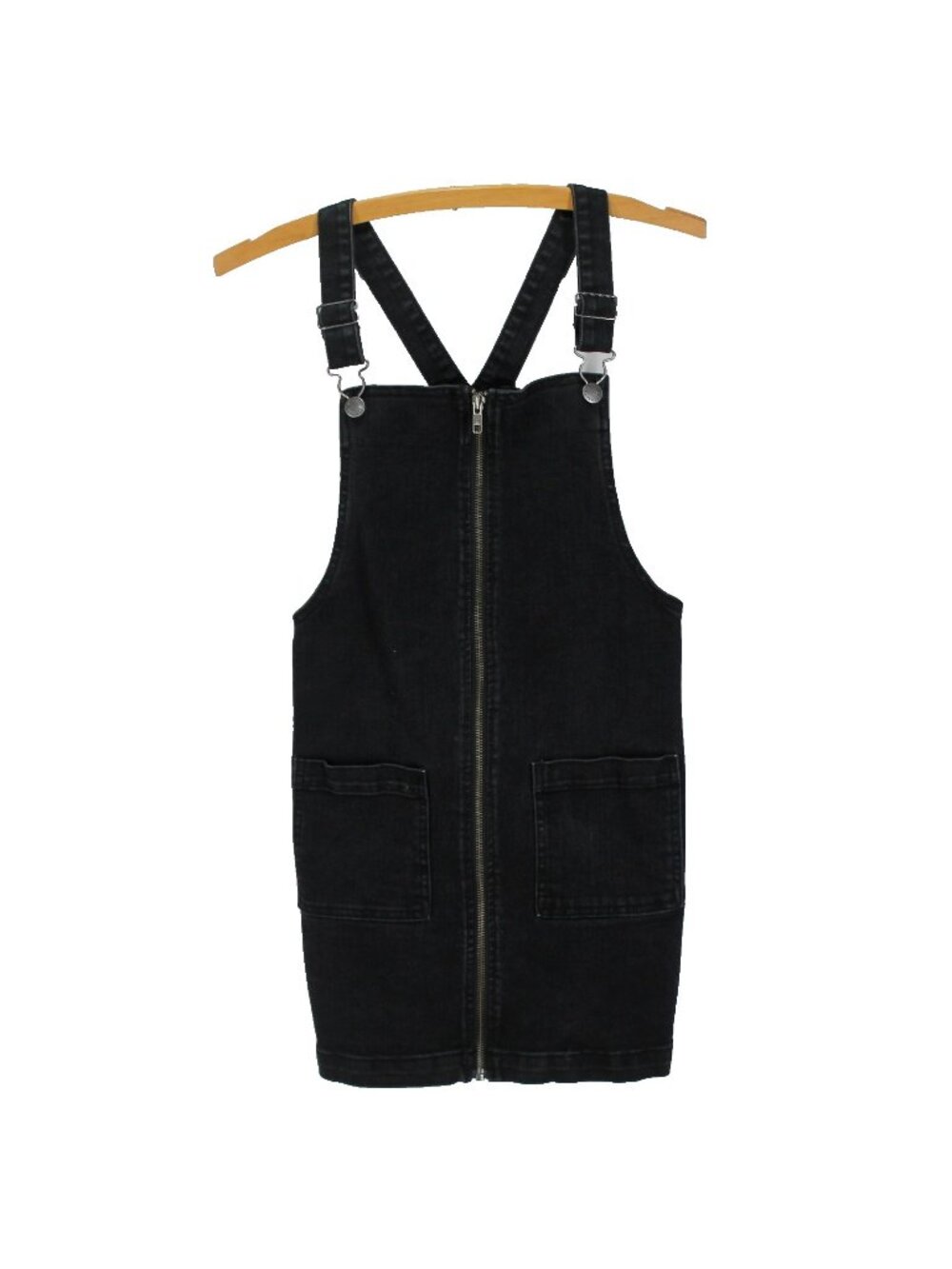 Art Class Zip Front Denim Jumper Dress Girls Size L 10/12 Black Adjustable Strap